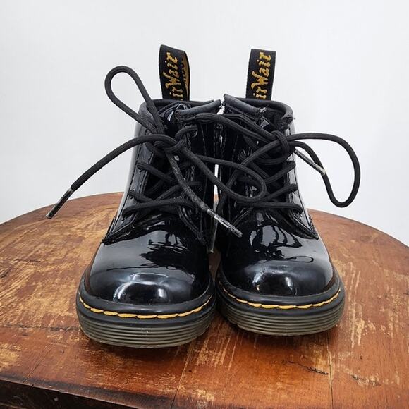 Toddler Doc Dr. Martens Black Patent Leather Boots Size US 5 1460 - Picture 4 of 8